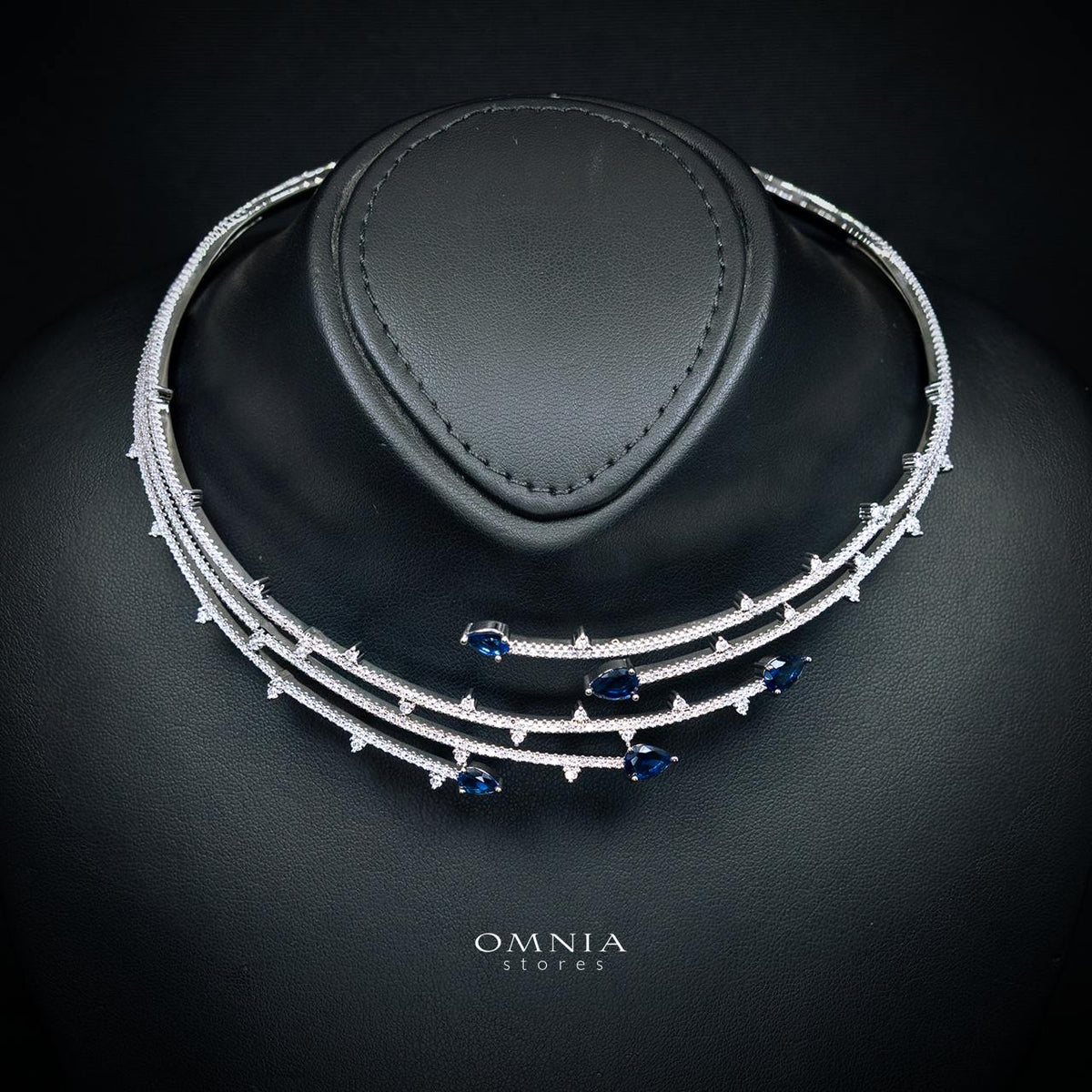 Yuliana Luxury Blue Bridal Full Set with High-Quality Premium Zircon Stones, Rhodium-Plated
