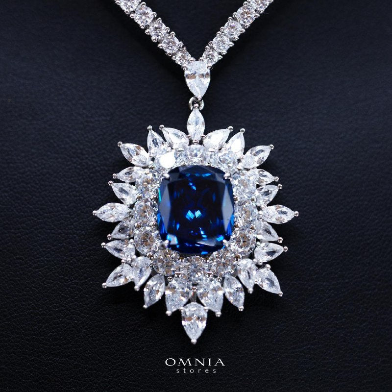 Thalia Blue Necklace in 925 Silver High Quality Simulated Diamond