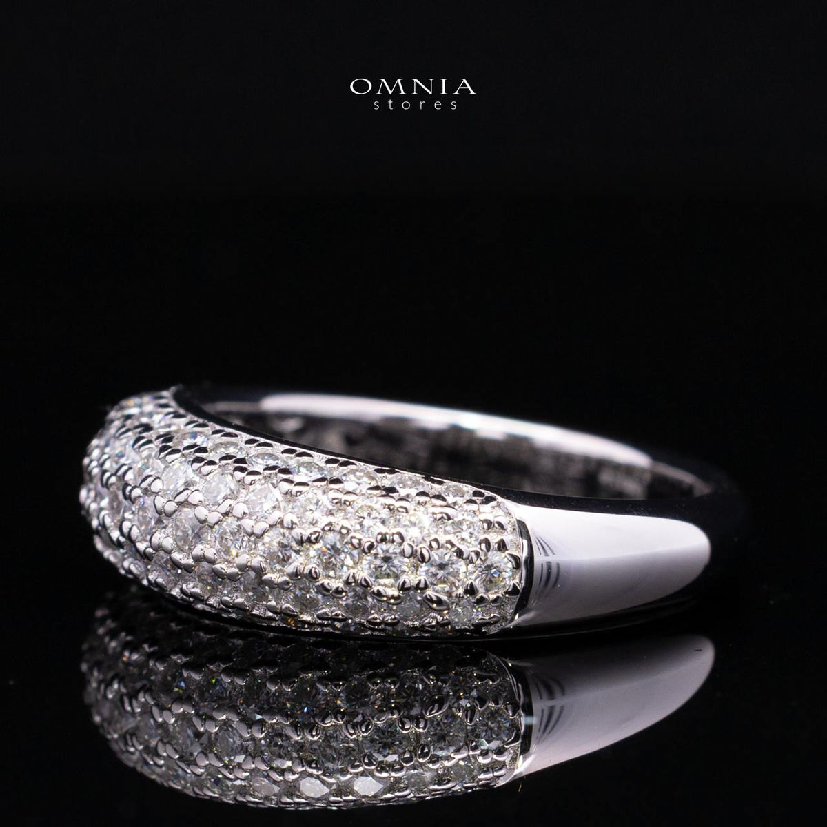 Emery White Moissanite Pavé Dome Band Ring – Rhodium-Plated 925 Sterling Silver