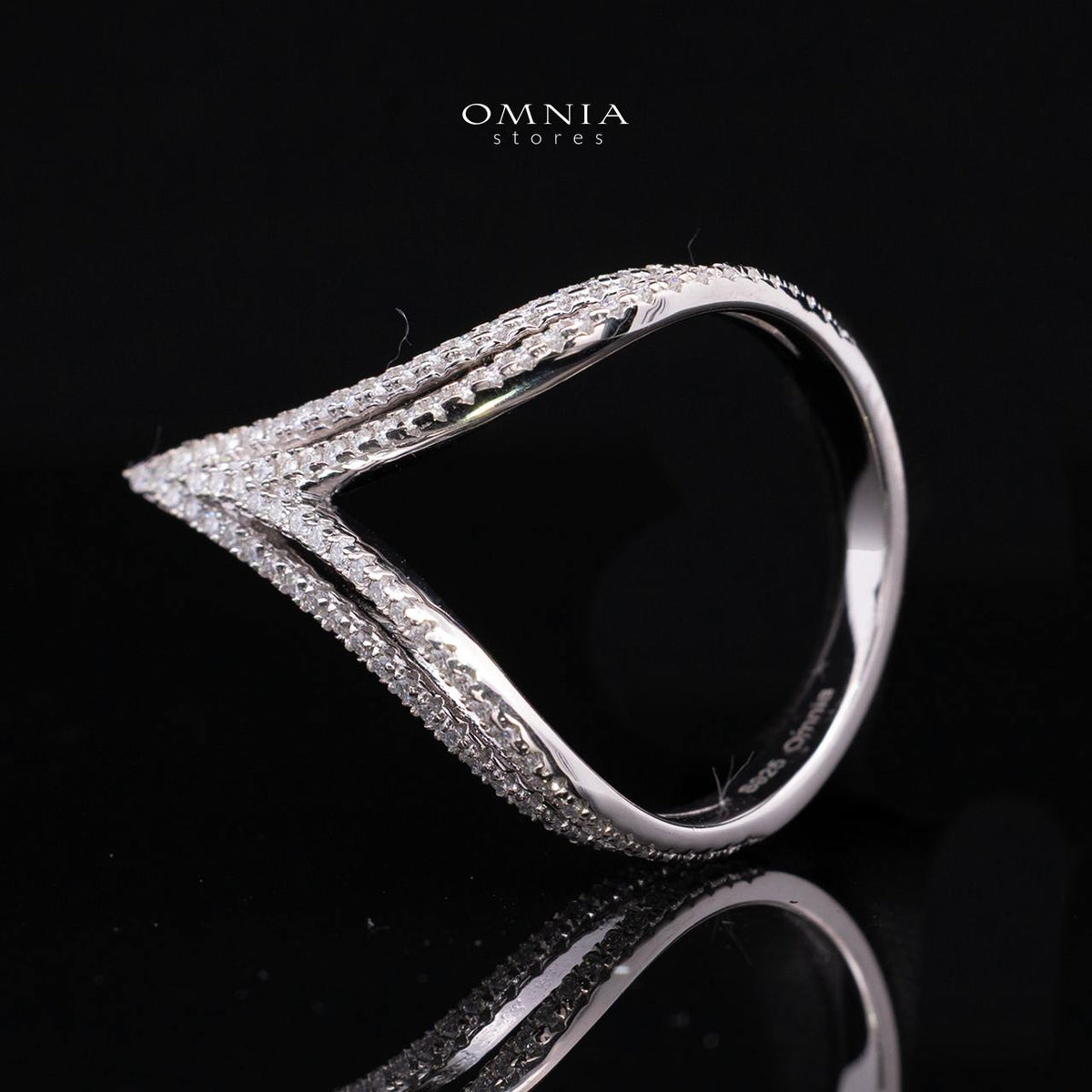 Qasida White Moissanite Triple-Layer Chevron Pavé Ring in 925 Sterling Silver