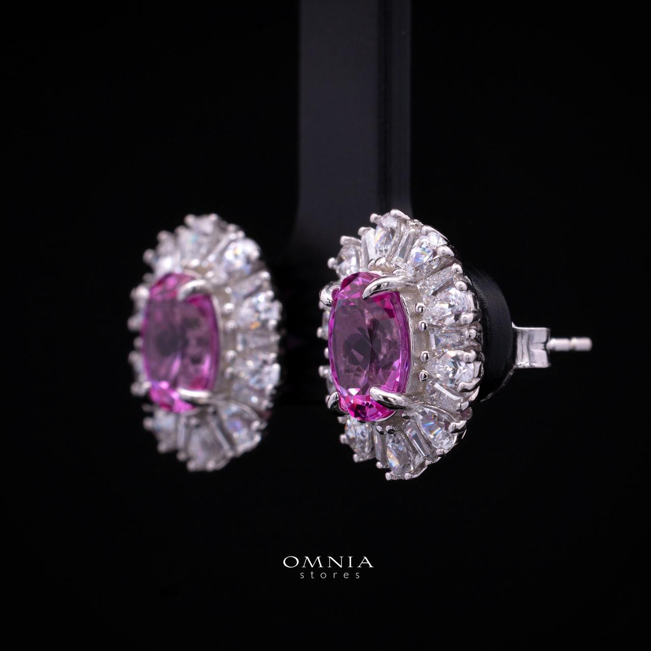 Kaitlynn Lab-Grown Pink Earrings with GRC Certificate, Oval 7×9mm in 925 Sterling Silver