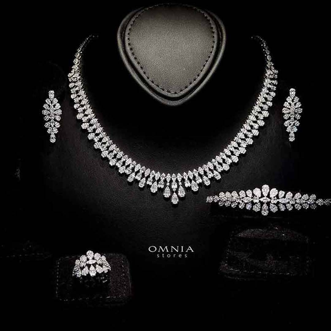 Omnia Elaf White Bridal Full Set in High Quality Zircon Stone in Rhodium Plated - OMNIASTORES UAE