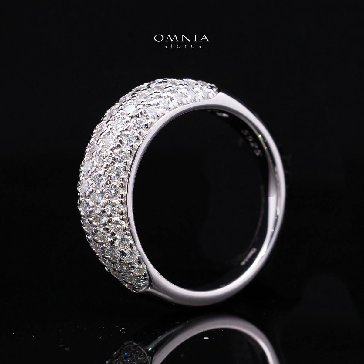 Emery White Moissanite Pavé Dome Band Ring – Rhodium-Plated 925 Sterling Silver