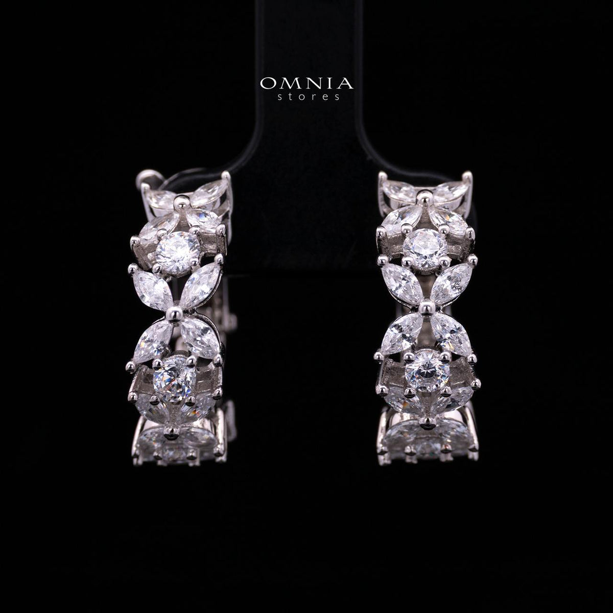 Lamara Floral-Inspired Earrings in 925 Silver with Premium Iced Cut Stones