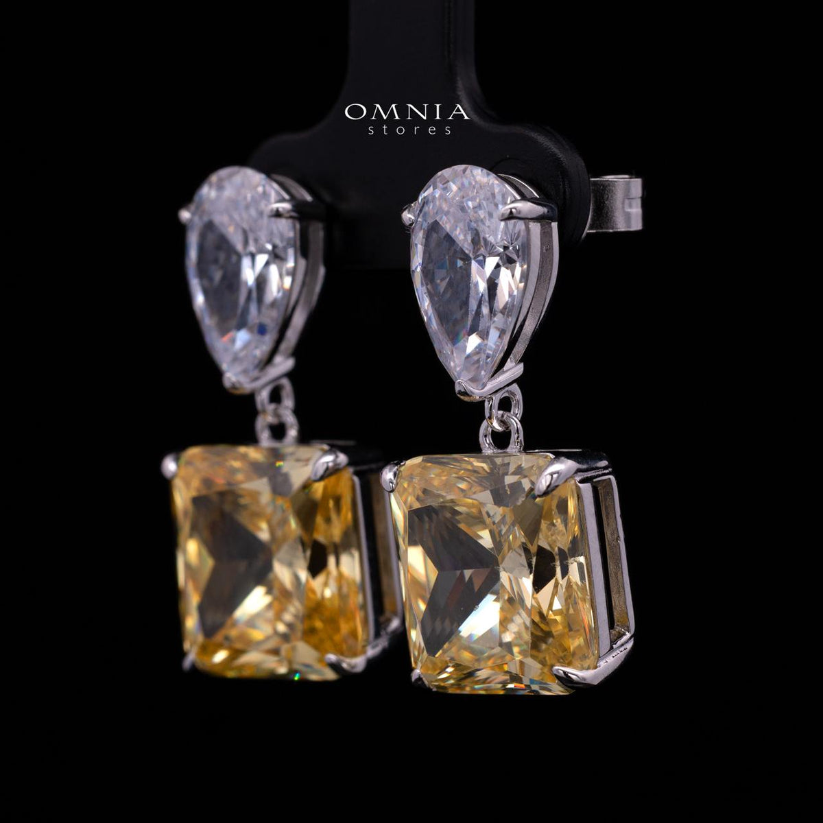 Bettina Yellow Drop Earrings in 925 Silver with High-Quality Simulated Diamond