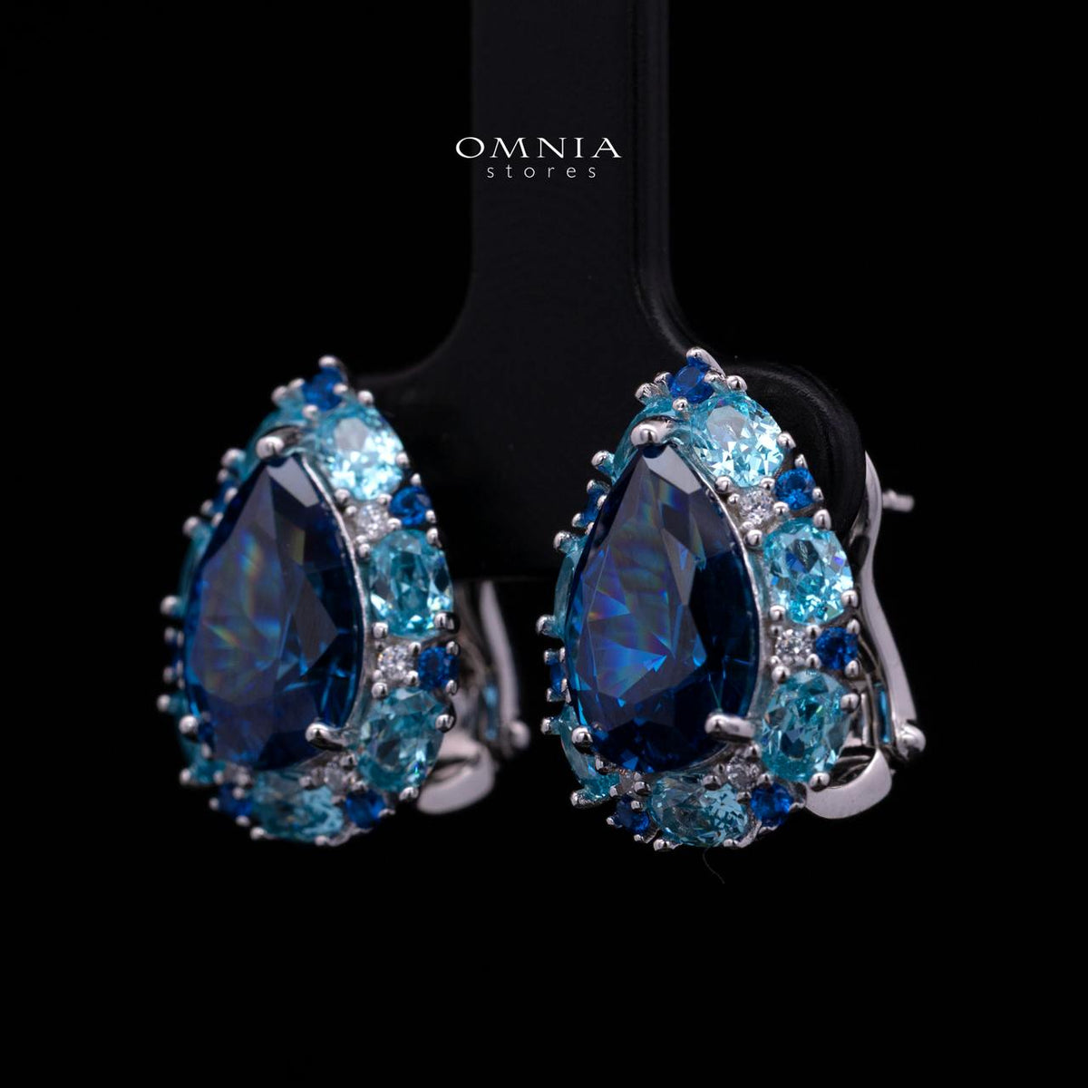 Sireesha Elegant Blue Cluster Clip-On Earrings in 925 Sterling Silver with Premium Simulated Diamond
