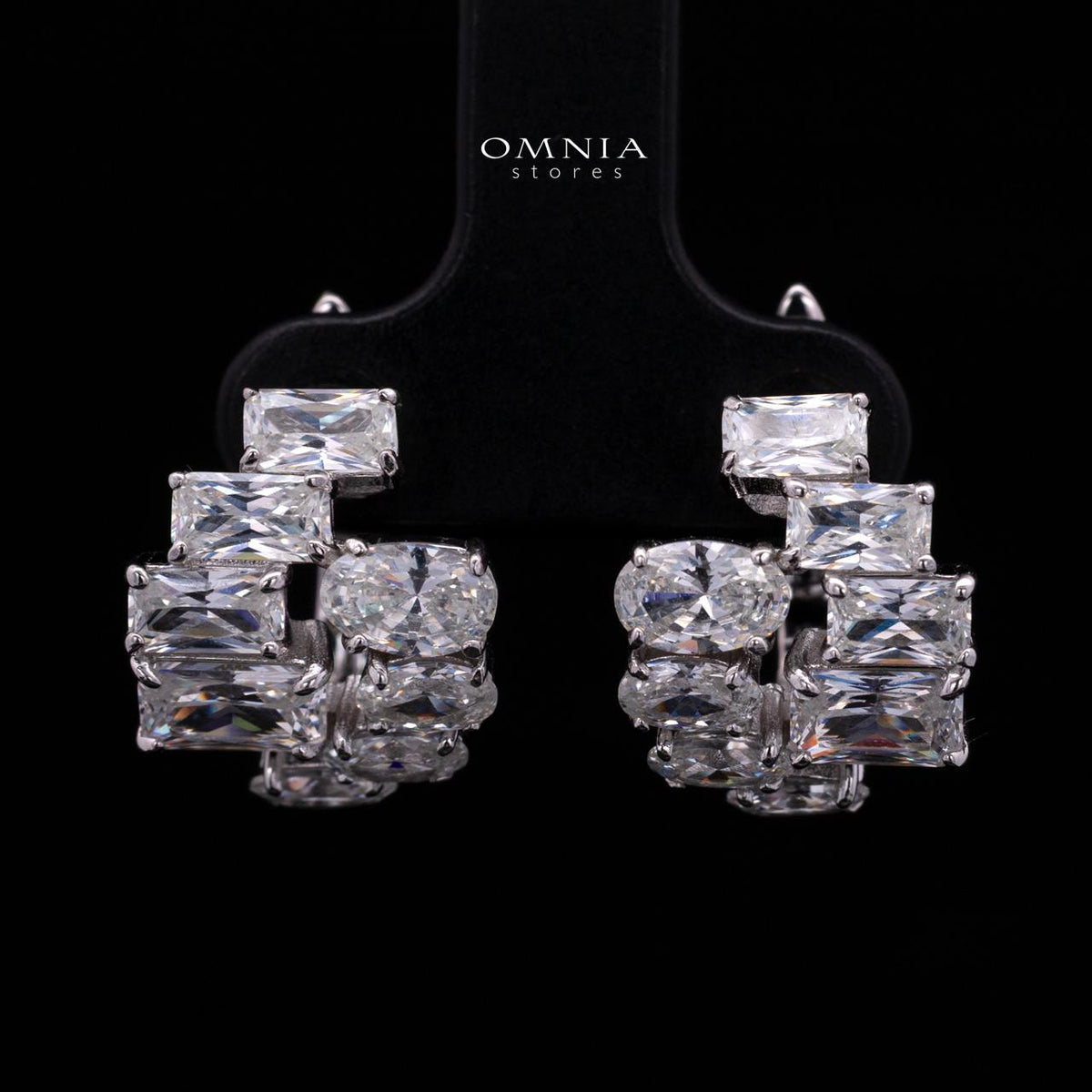 Tokiya Silver Cluster Clip-On Earrings in 925 Sterling Silver with Premium Simulated Diamond