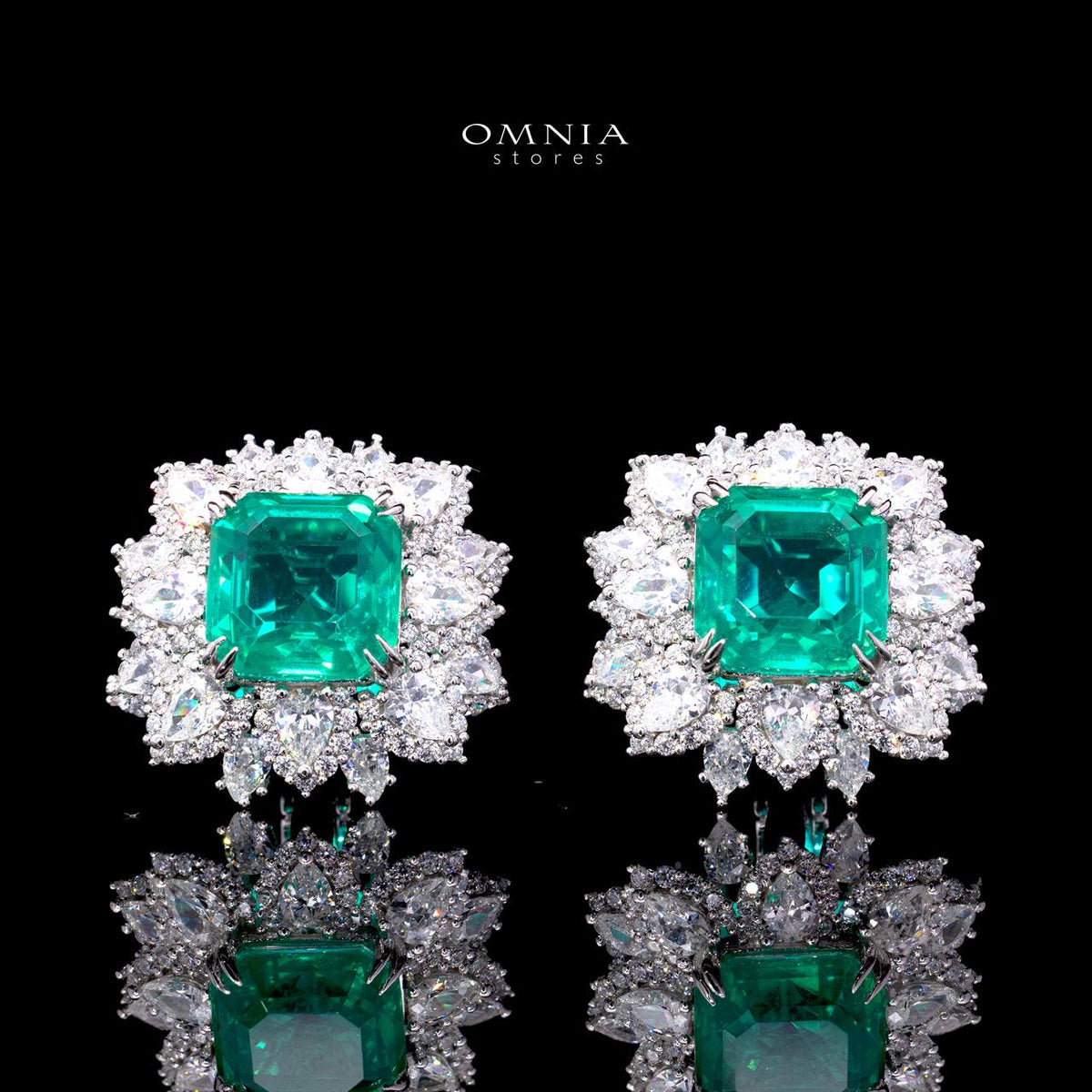 Harleen Green Earrings with Certified High-Quality Premium Simulated Diamonds in 925 Sterling Silver