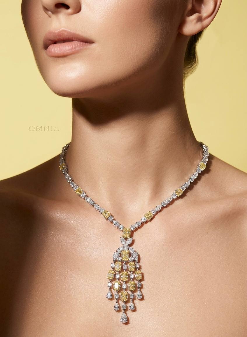 Omnia Israa Yellow Necklace In 92.5 Silver High Quality Simulated diamonds