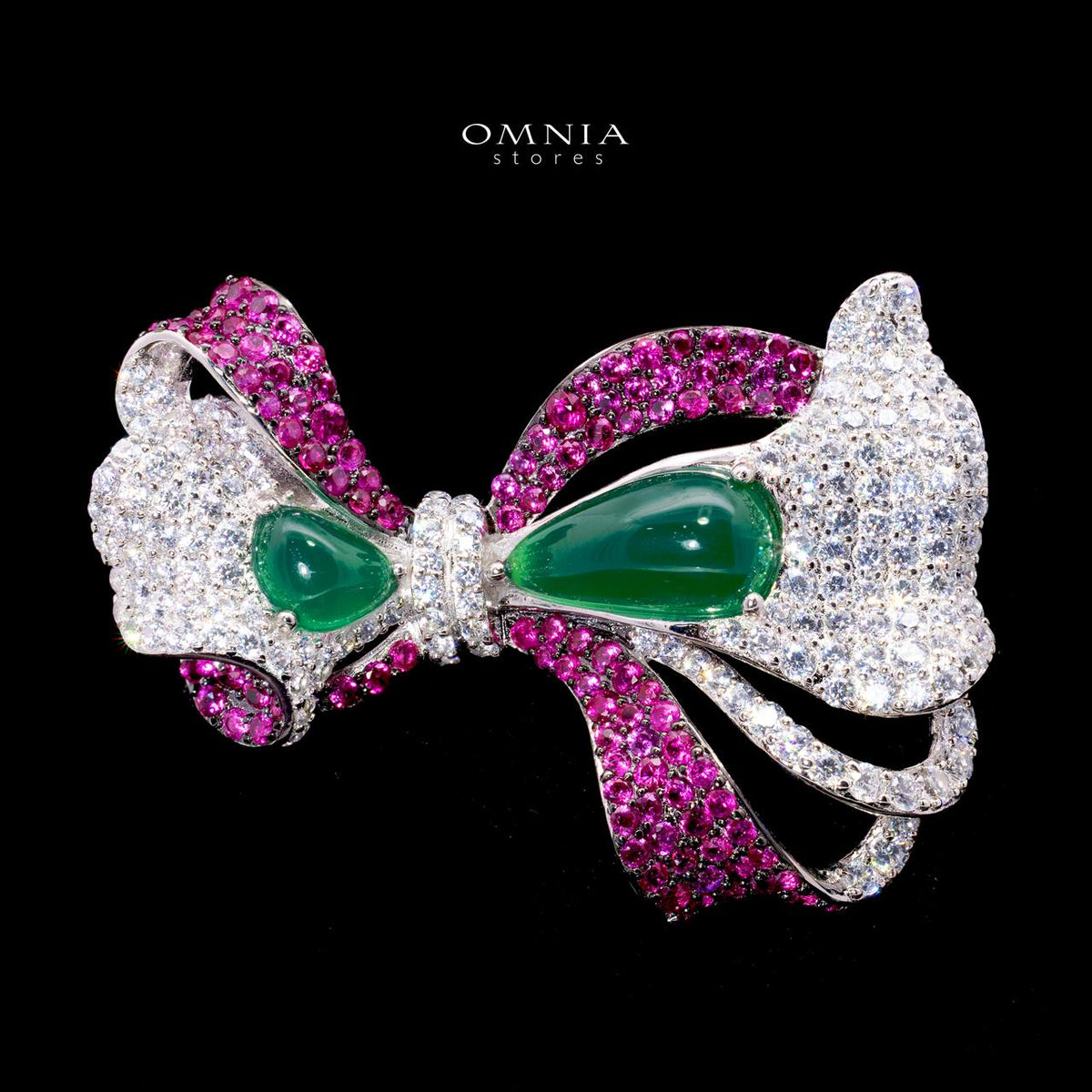 Jamie Bow Brooch with High-Quality Simulated Diamonds in 925 Sterling Silver
