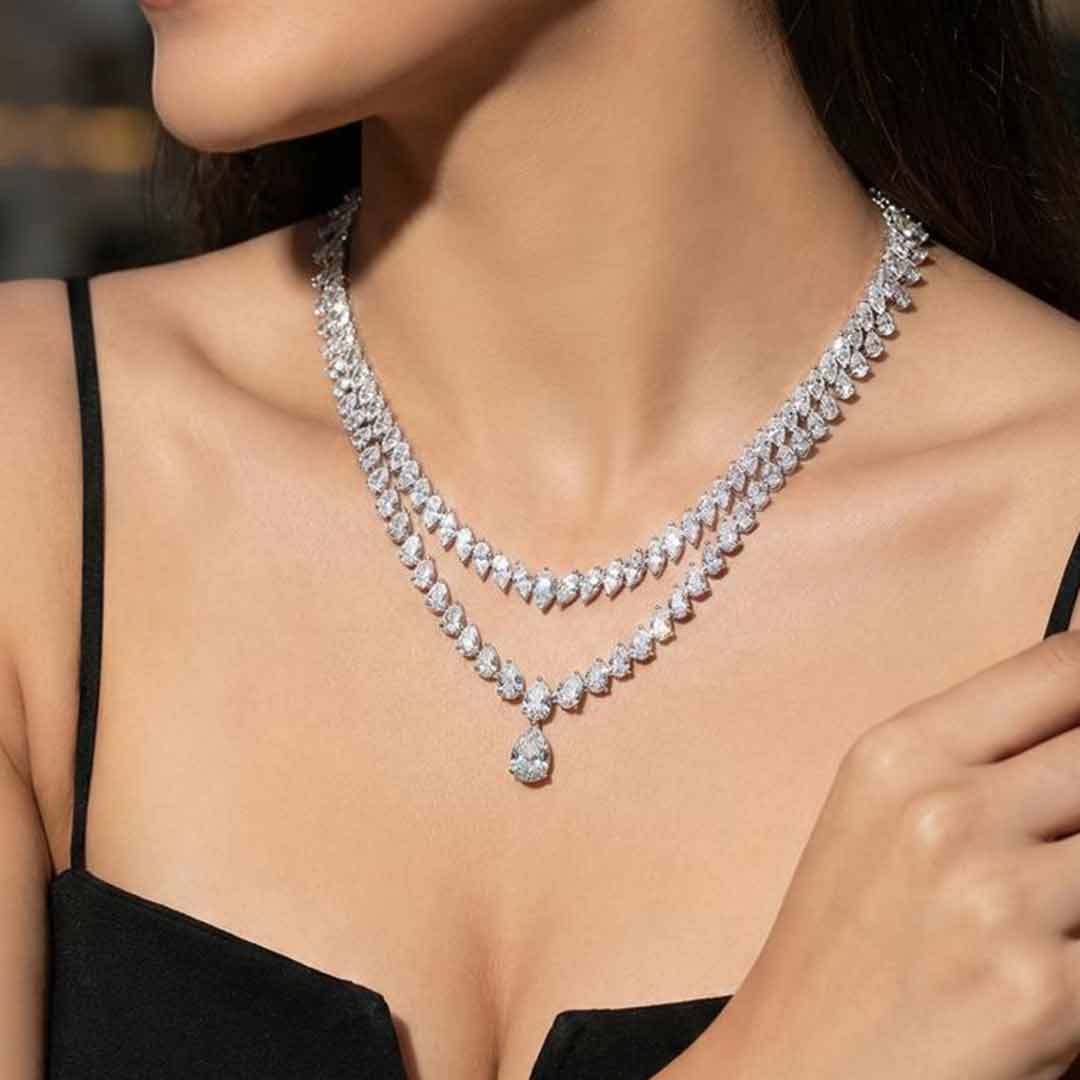Malika Necklace 925 Silver in High Quality Simulated Diamonds - OMNIASTORES UAE