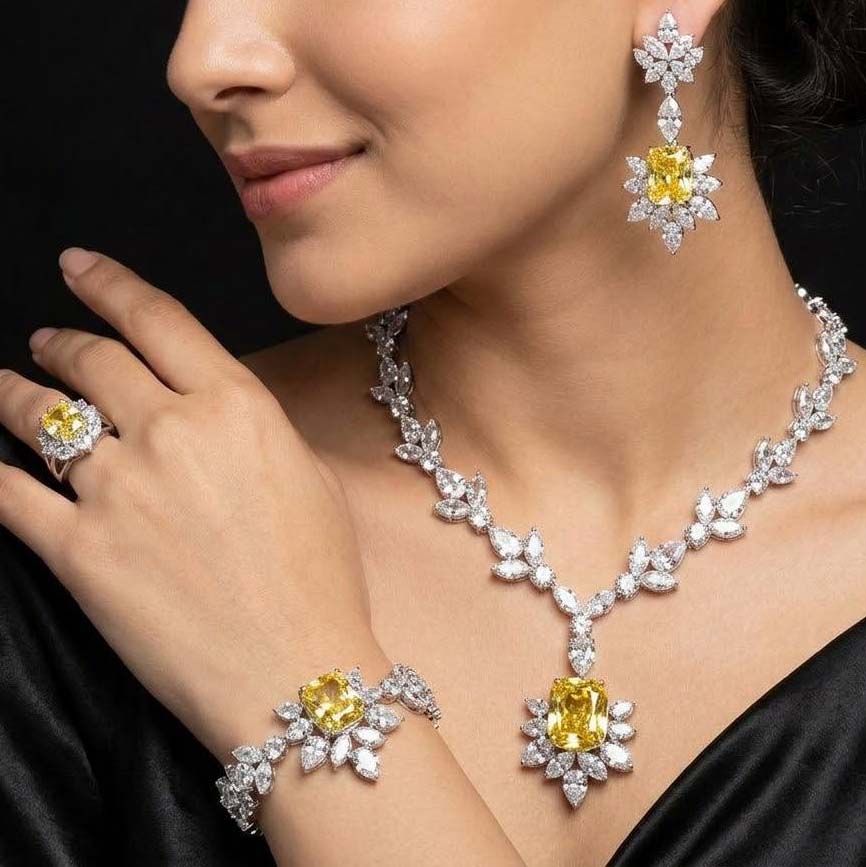 Omnia Medusa Yellow Bridal Full Set in 925 Silver High Quality Simulated diamonds