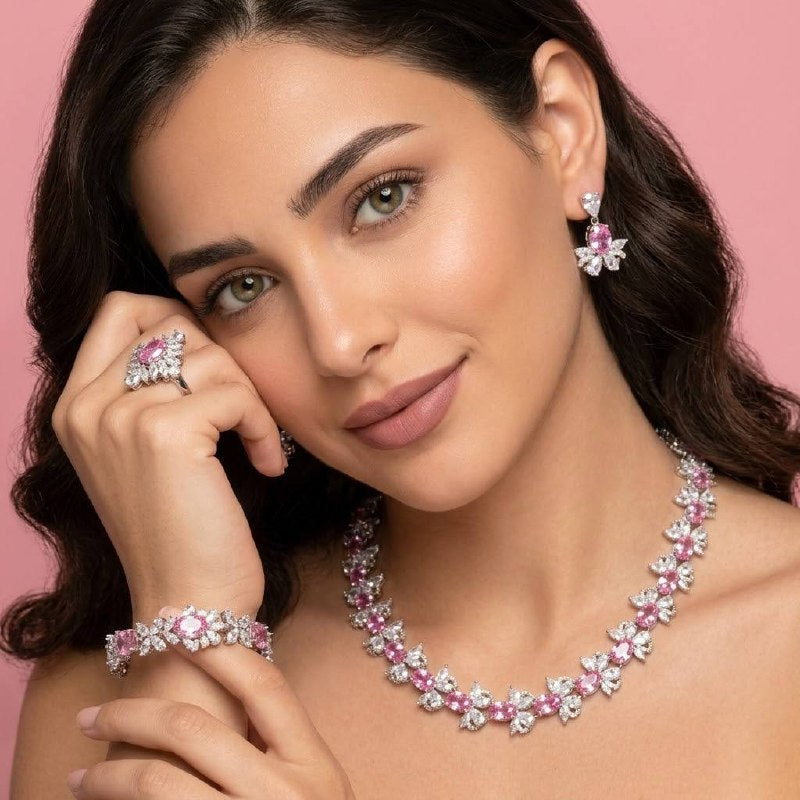 Omnia Muna Pink Bridal Full Set High Quality Simulated Diamonds