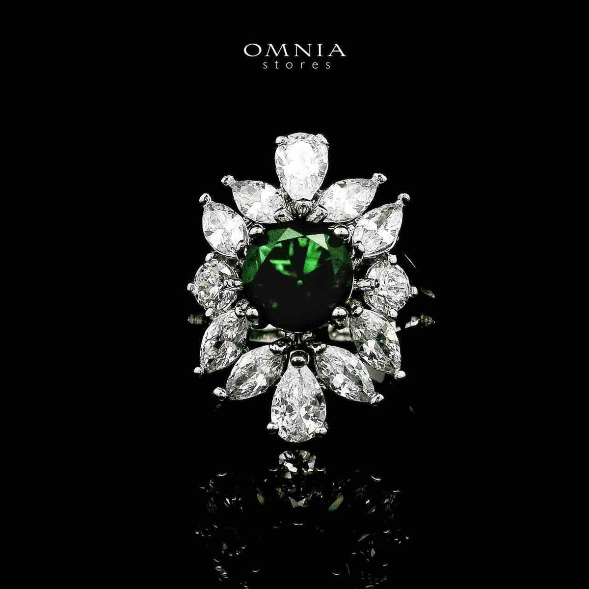 Omnia Nareen Green Bridal Full Set in High Quality Zircon Stone Rhodium Plated