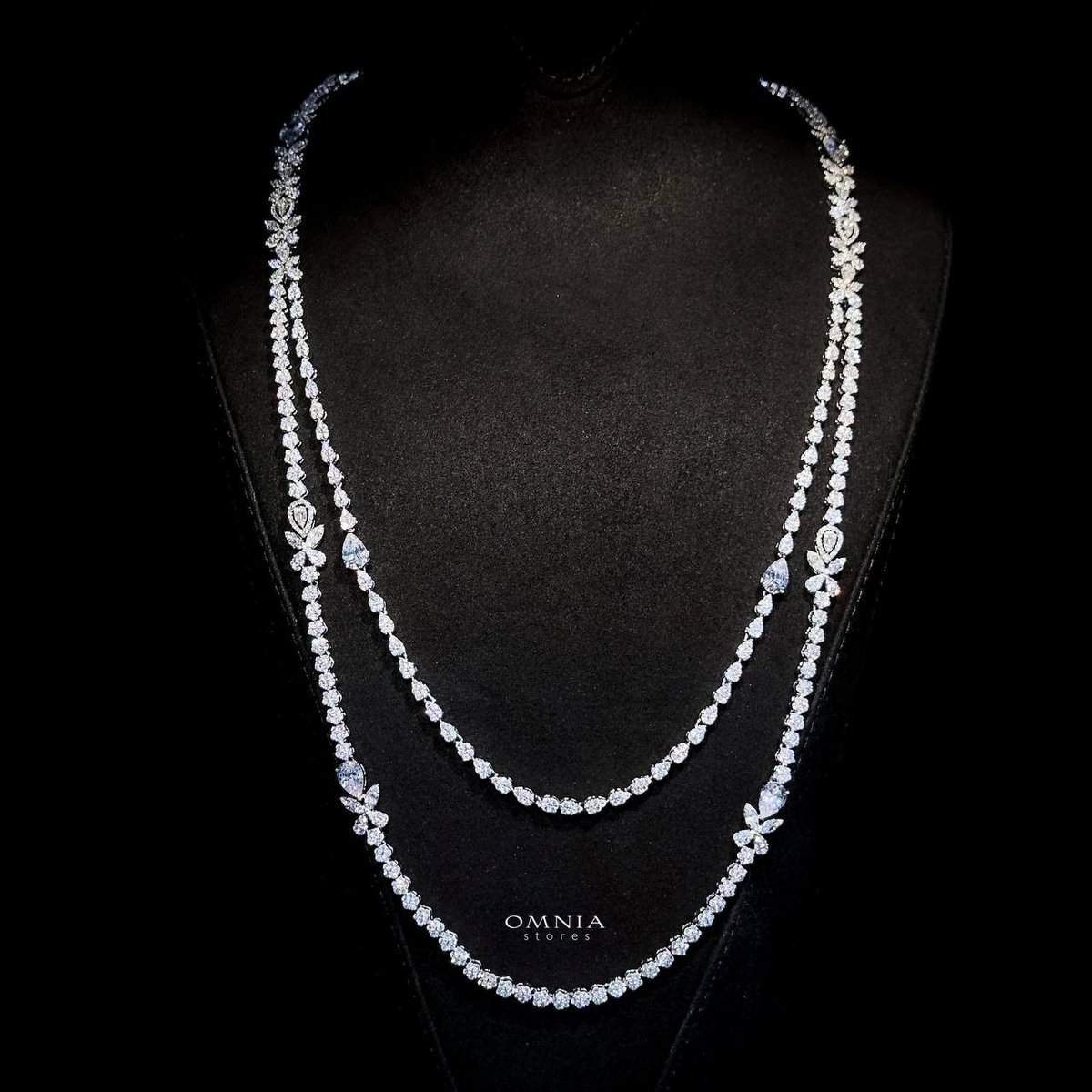 Omnia Yaza Bridal White Long chain Set High Quality Zircon Stone In Rhodium Plated