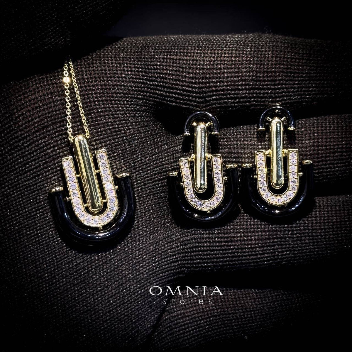 Omnia Andy Black Set Accessories in High Quality Zircon Stone Rhodium Plated - OMNIASTORES UAE