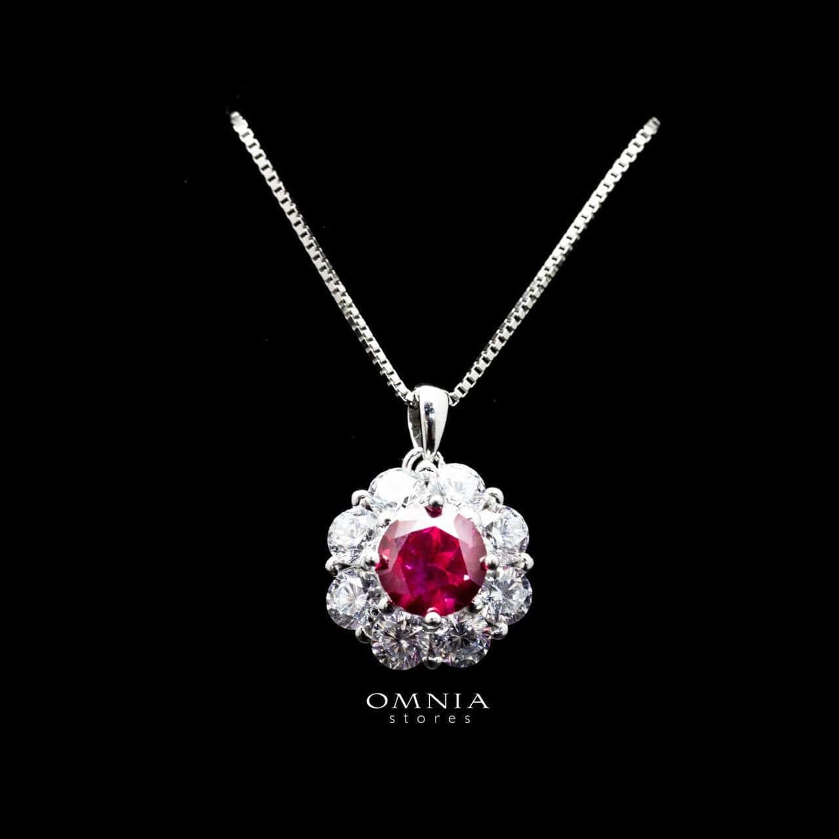 Omnia Mashael Red Pendant Necklace in 92.5 Silver with High Quality Simulated Diamonds - OMNIASTORES UAE
