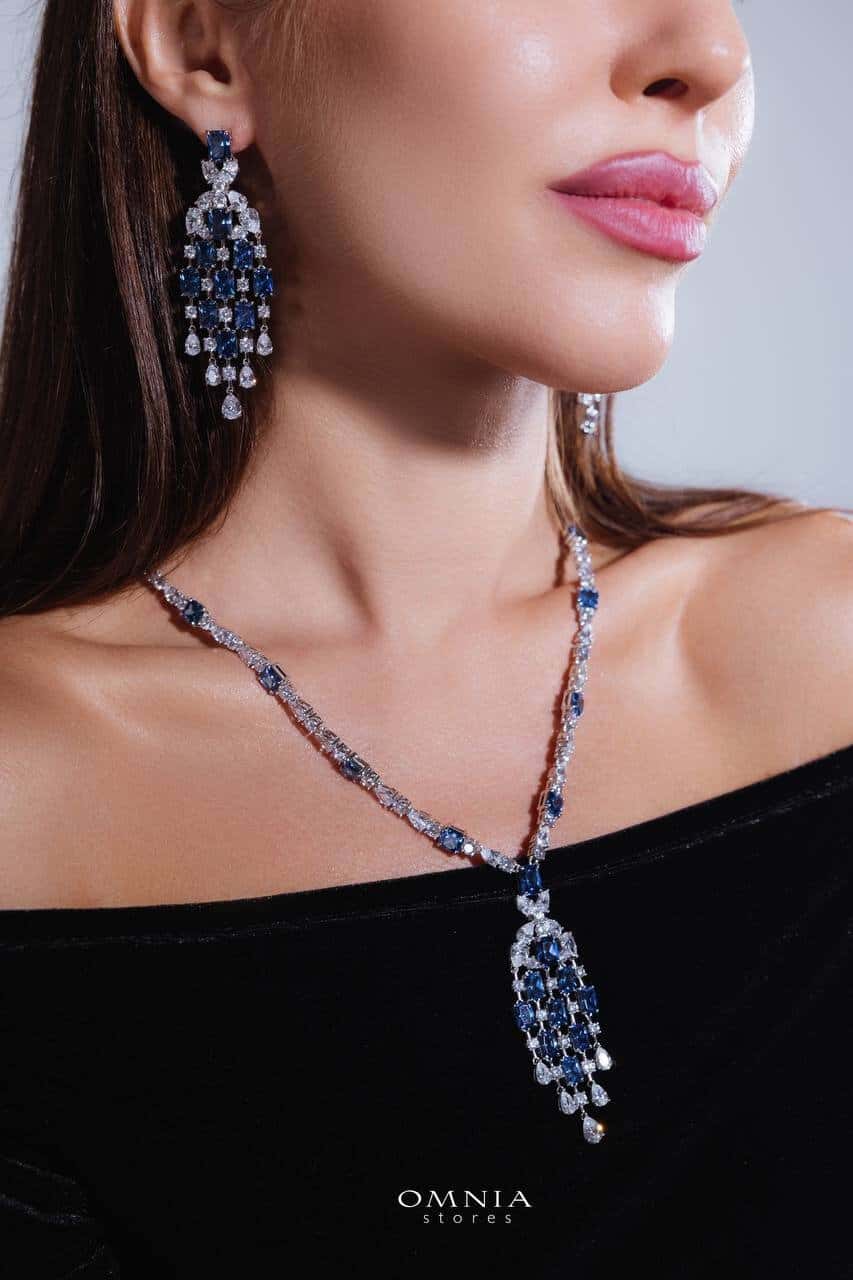 Omnia Israa Blue Necklace In 92.5 Silver High Quality Simulated diamonds - OMNIASTORES UAE