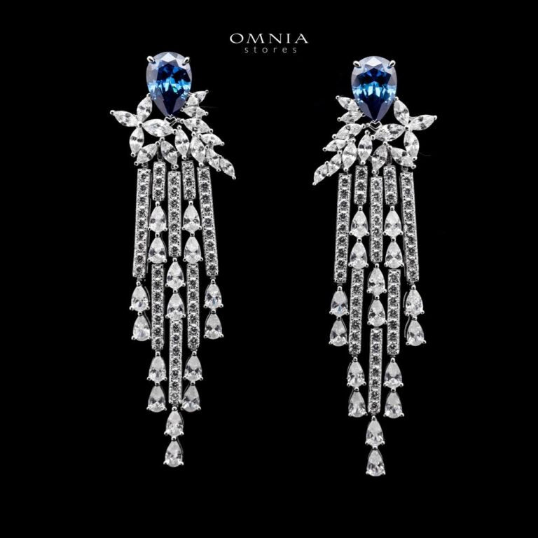 Omnia Vanya Blue Drop Earrings in 925 Silver with Pear-Cut High-Quality Simulated Diamonds