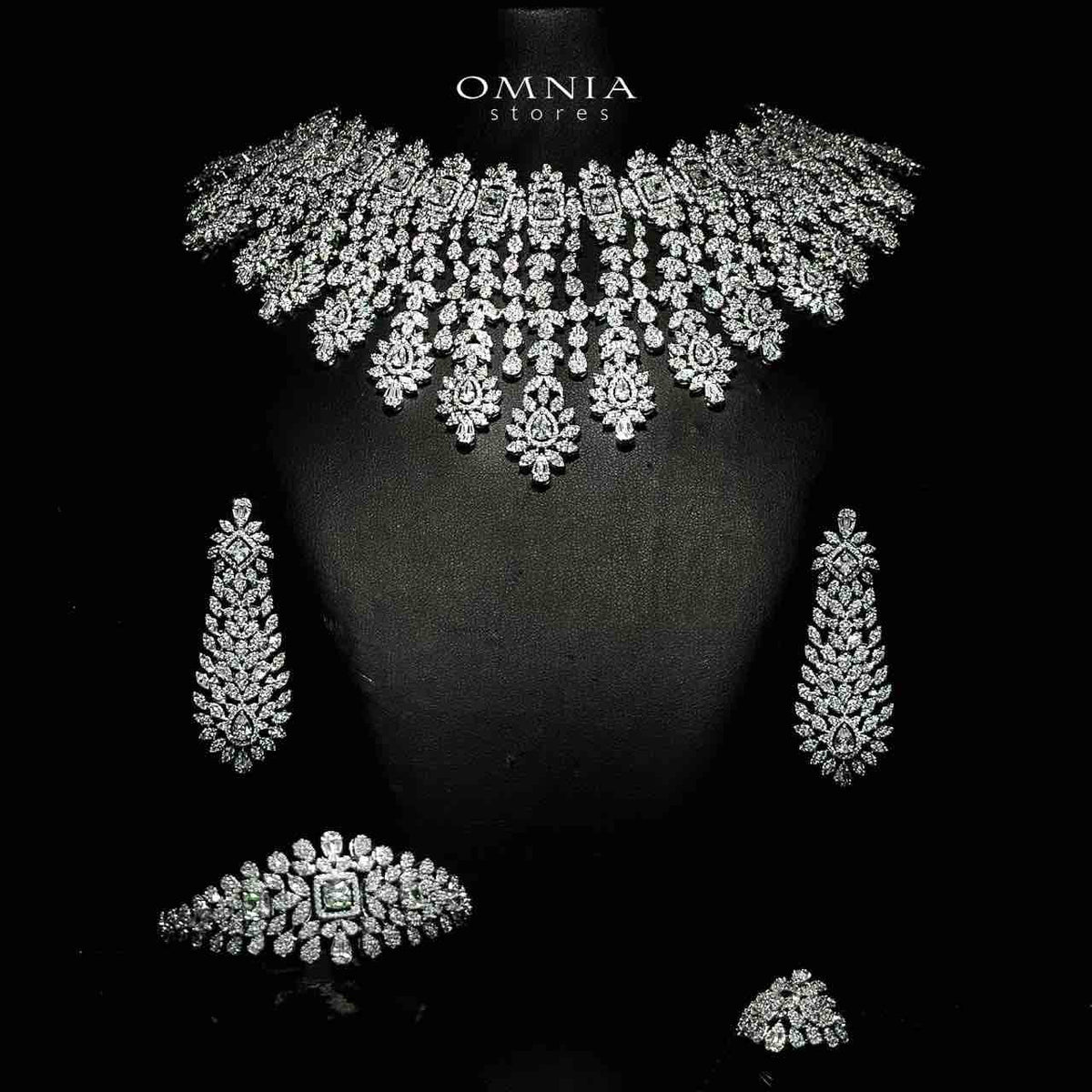 Omnia Asal White Bridal Full Set in High Quality Zircon Stone Rhodium Plated - OMNIASTORES UAE