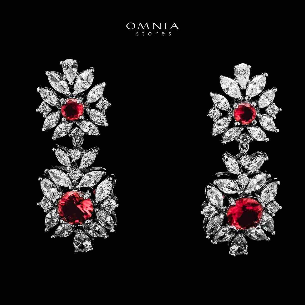 Omnia Nareen Red Bridal Full Set in High Quality Zircon Stone Rhodium Plated - OMNIASTORES UAE