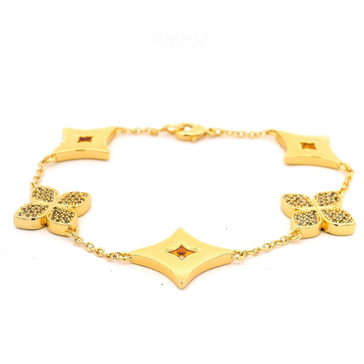Omnia Golden Clove Bracelet with High-Quality Simulated Diamonds 18k Gold Plated - OMNIASTORES UAE