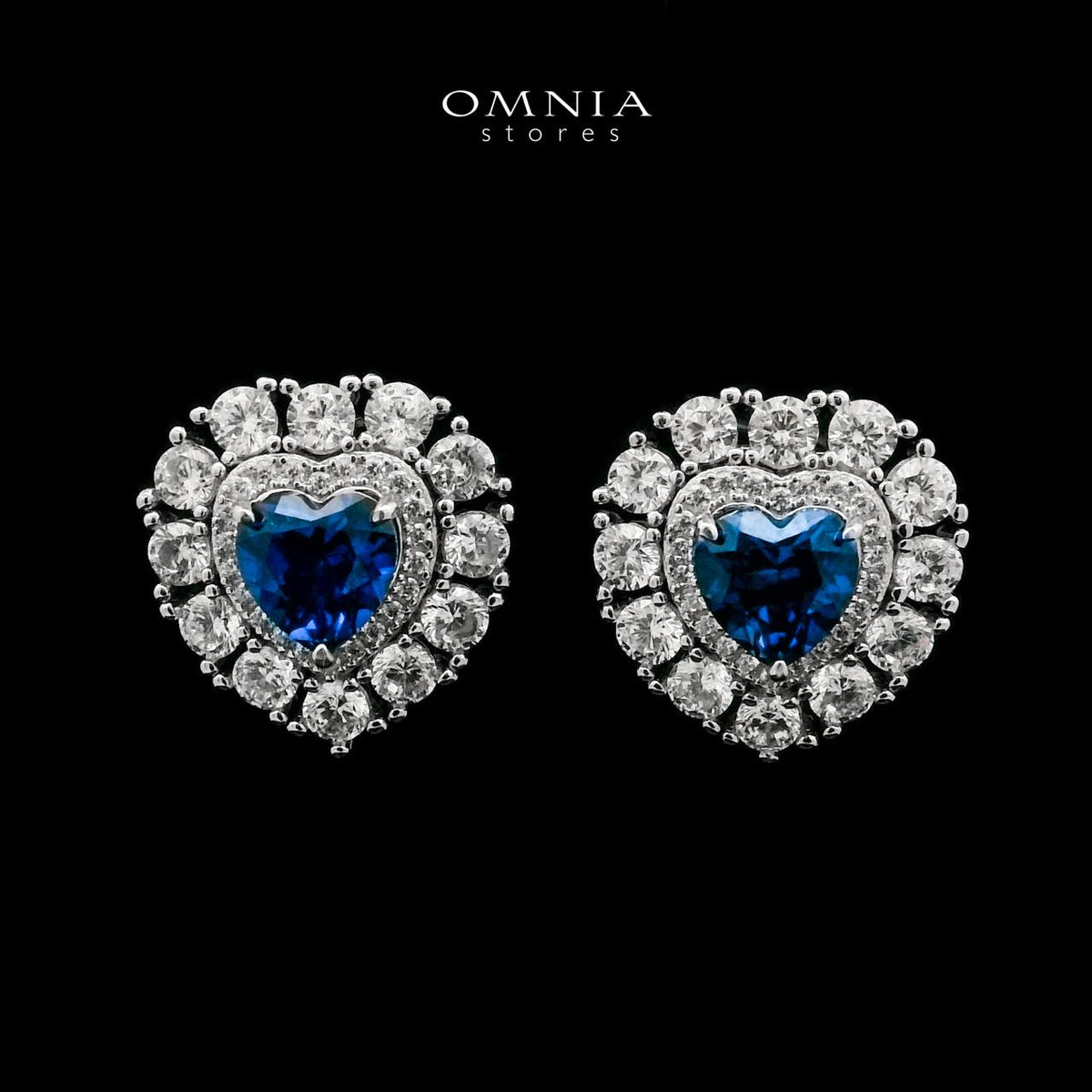 Omnia Mahasin Blue Heart Shape Earrings 925 Silver Certified in High Quality Lab-Grown Sapphire Stone - OMNIASTORES UAE