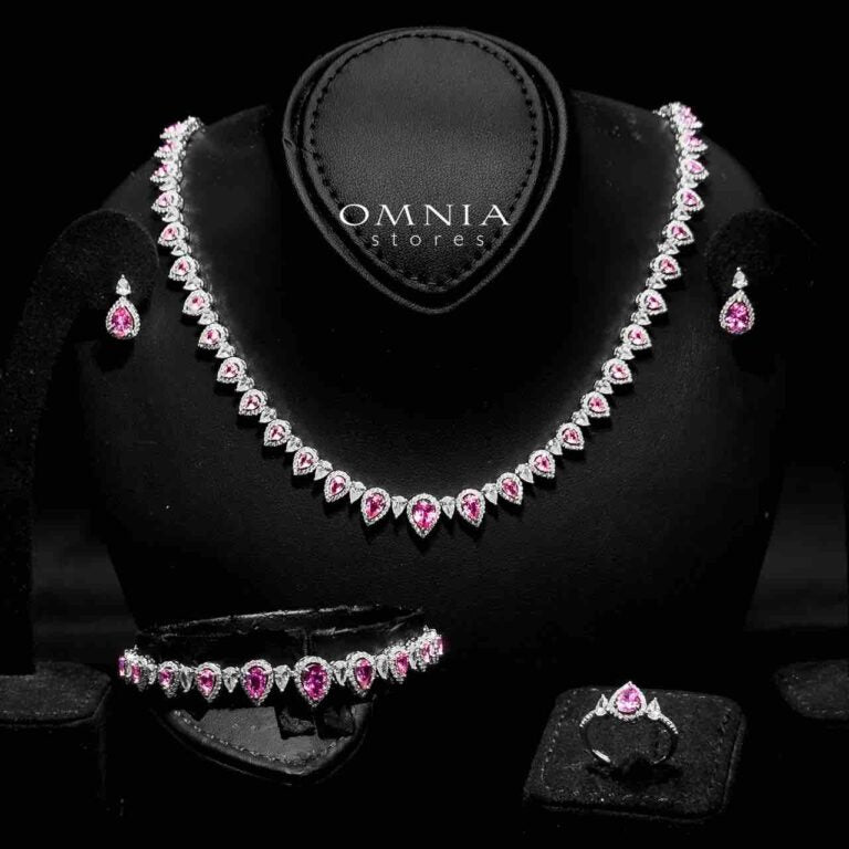 Sundus Pink Bridal Full Set – Premium Rhodium Plated with High-Quality Zircon Stones