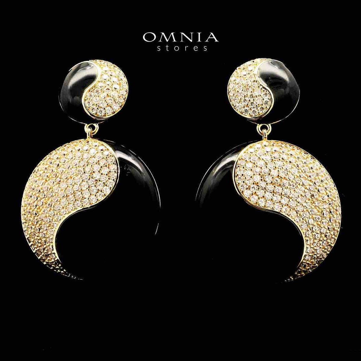 Golnaz Black Gold Plated Earrings in High Quality Zircon Stone in Rhodium Plated - OMNIASTORES UAE