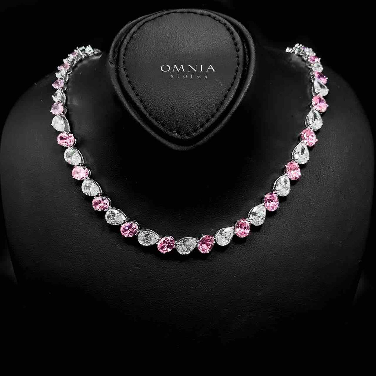 Omnia Lamia White And Pink Bridal Full Set with High-Quality Simulated Diamonds Rhodium Plated - OMNIASTORES UAE