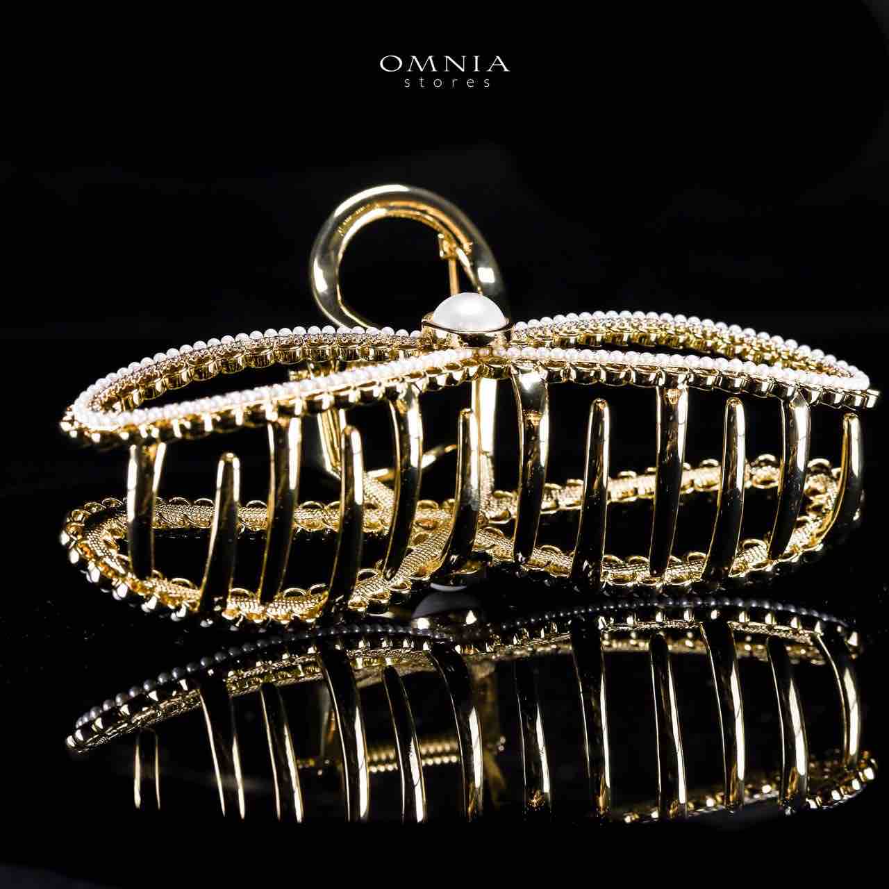 Omnia Aneeqa Pearl Infinity Design Gold Hair Clip in High Quality Zircon Stone In Rhodium Plated - OMNIASTORES UAE