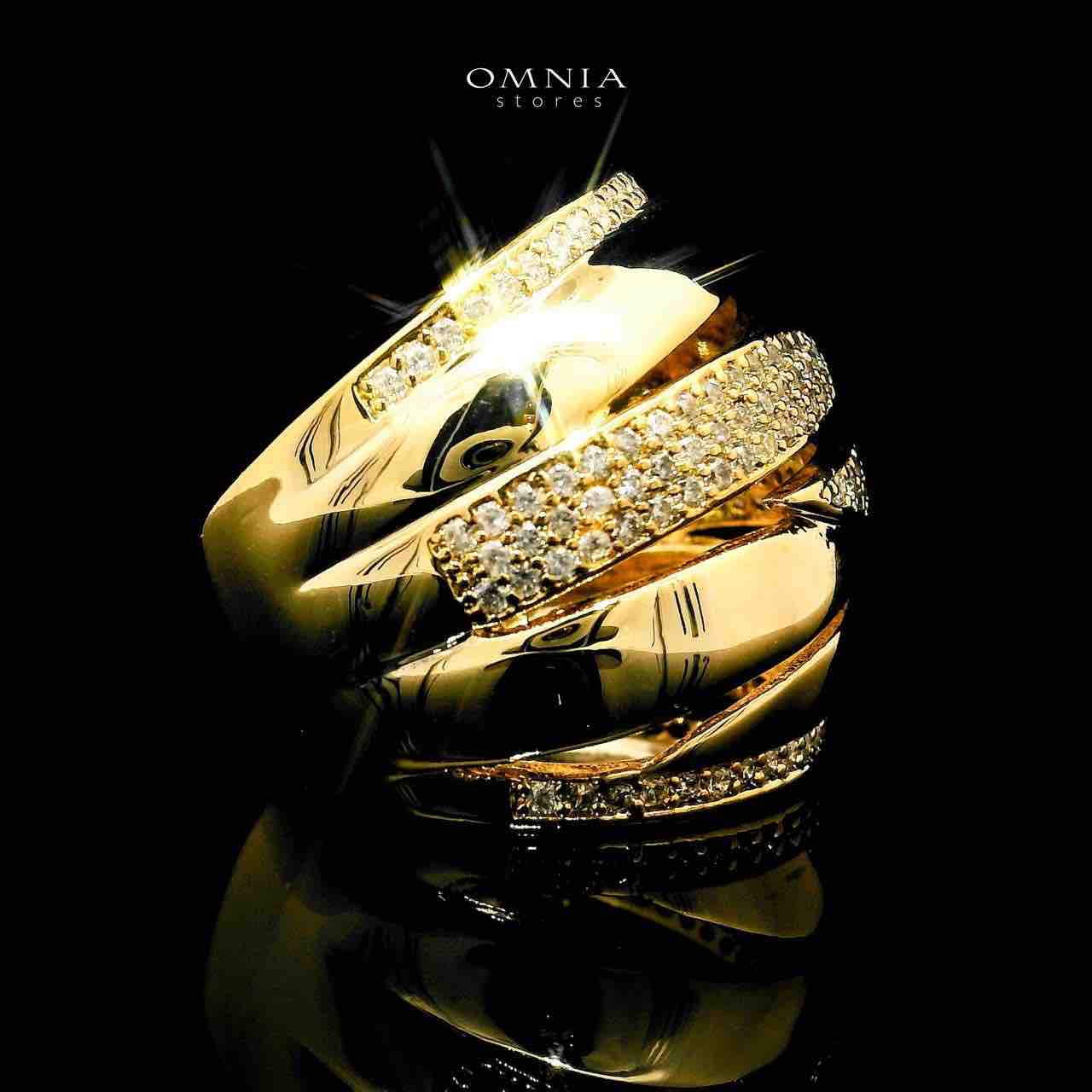 Omnia Qudra 18k Gold Plated Ring With Rhodium Plated In High Quality Zircon Stone - OMNIASTORES UAE