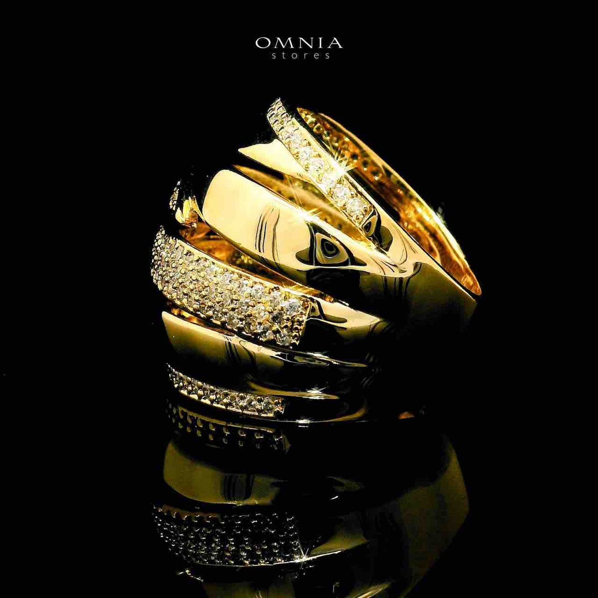 Omnia Qudra 18k Gold Plated Ring With Rhodium Plated In High Quality Zircon Stone - OMNIASTORES UAE