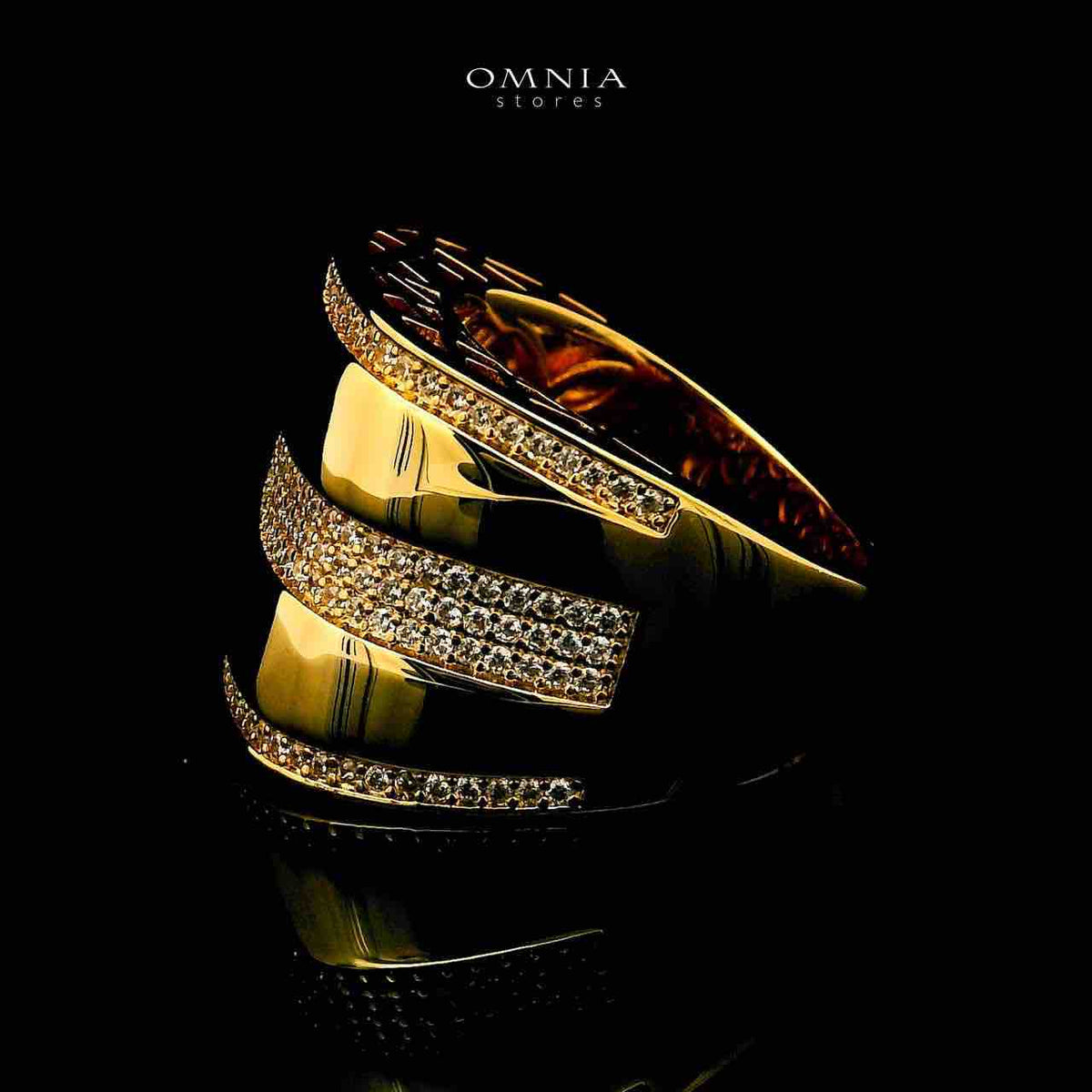 Omnia Chaza 18k Gold Plated Ring With Rhodium Plated In High Quality Zircon Stone - OMNIASTORES UAE