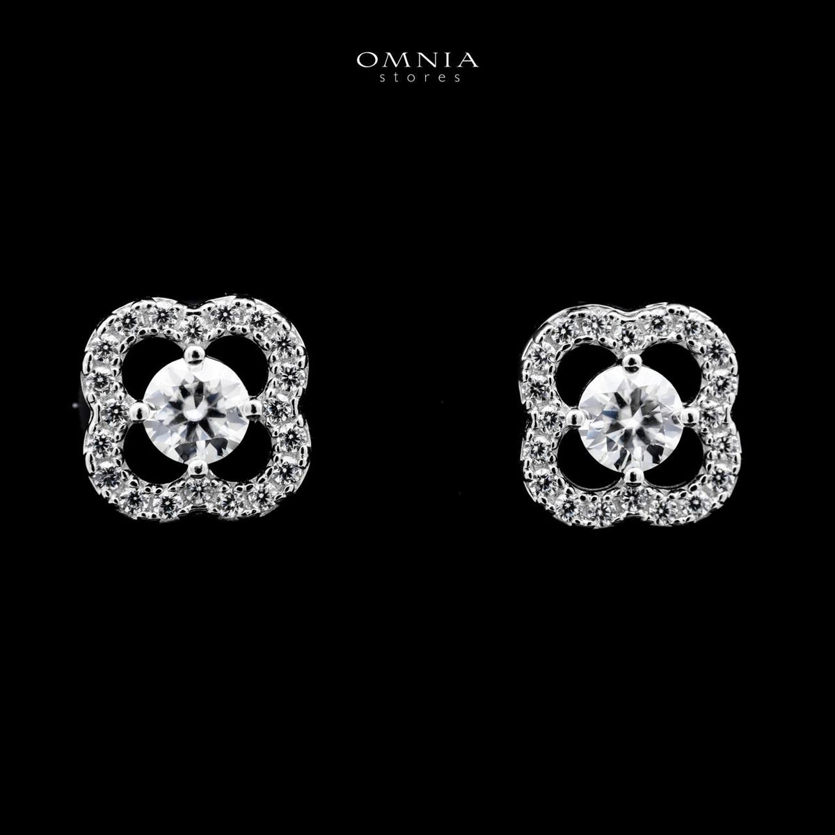 Omnia Kashifah Square Silver Earrings 925 Silver in GRA Certifited High Quality White Moissanite Stones - OMNIASTORES UAE