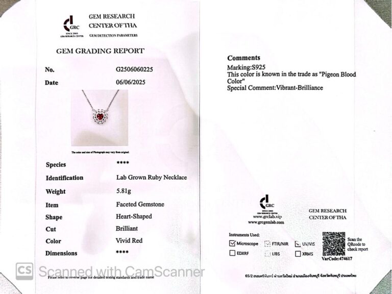 Omnia Lulwaan Silver Heart Shape Necklace In 925 Silver High Quality GRC Certified Red Lab Grown Ruby Stones