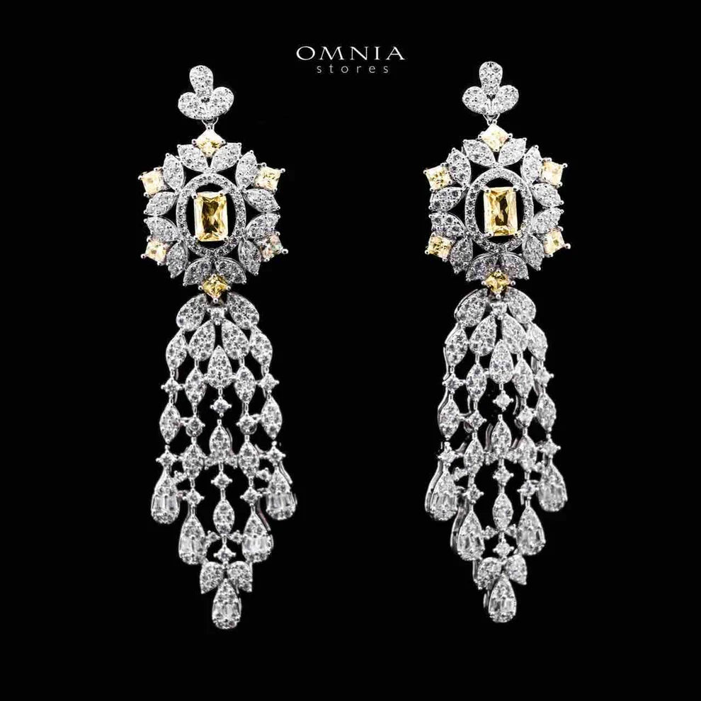 Omnia Ola Yellow Bridal Long chain Set Accessories in High Quality Zircon Stone Rhodium Plated
