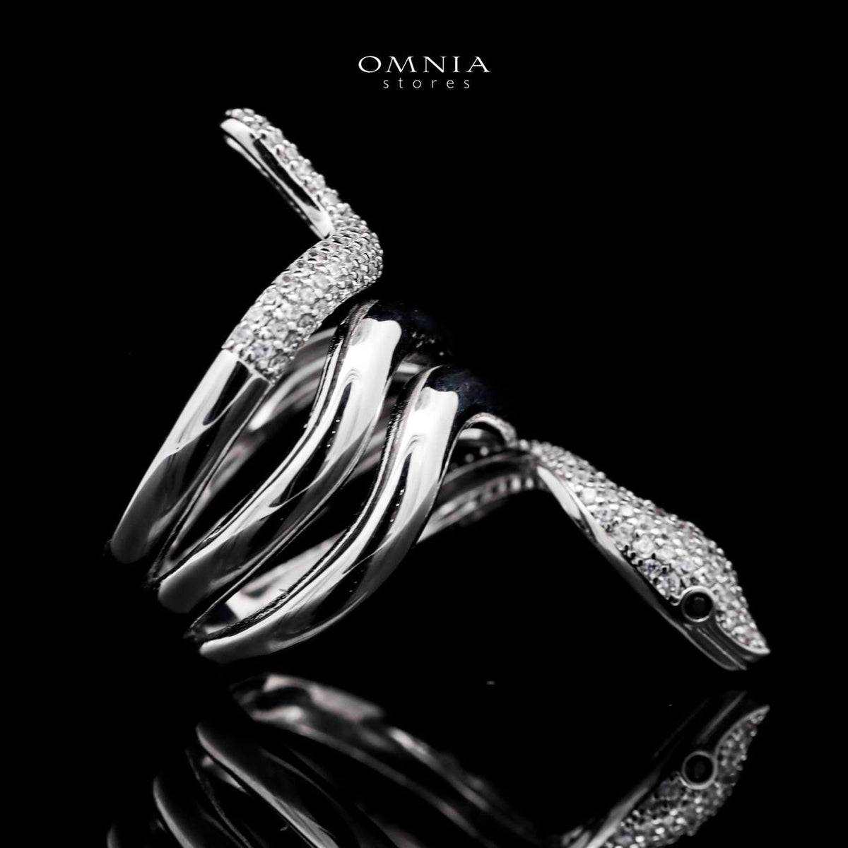 Omnia Aisha Snake Wrap Ring in High Quality Copper Rhodium Plated - OMNIASTORES UAE