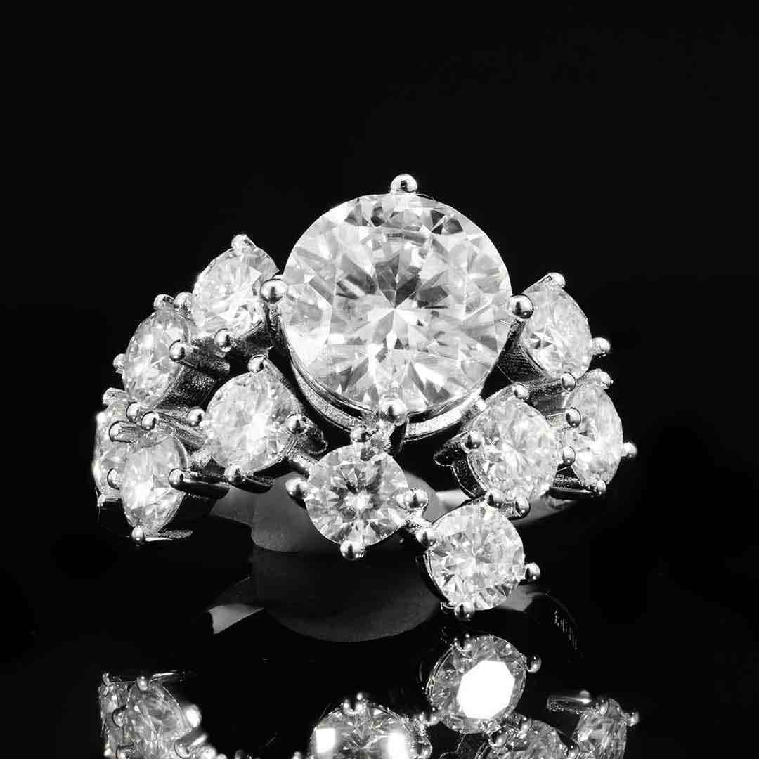 Fatin White Moissanite Round Cut Ring GRA Certified in High Quality 925 Silver 9mm 3ct