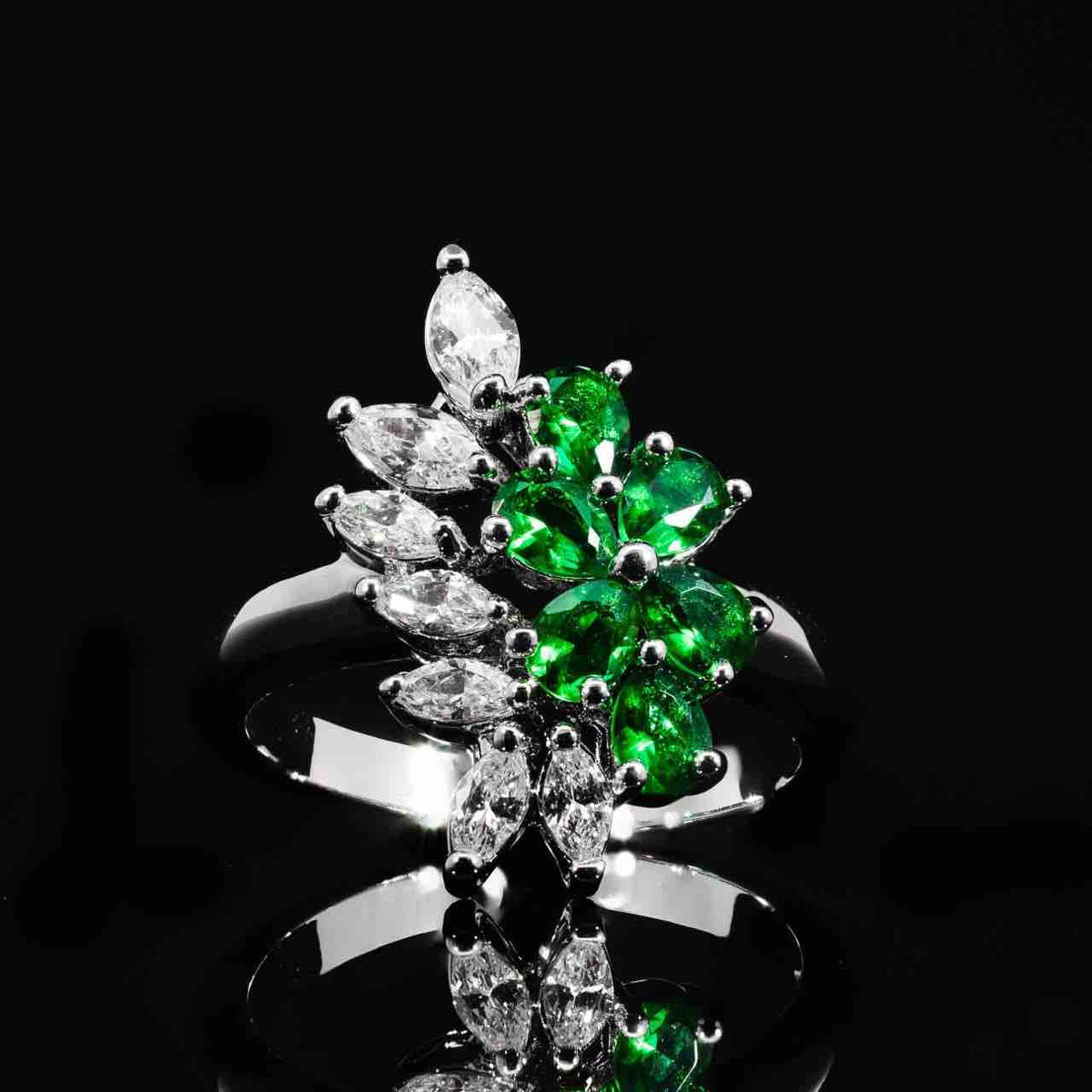 Omnia Nourah Green Luxury Bridal Full Set in High Quality Zircon Stone in Rhodium Plated