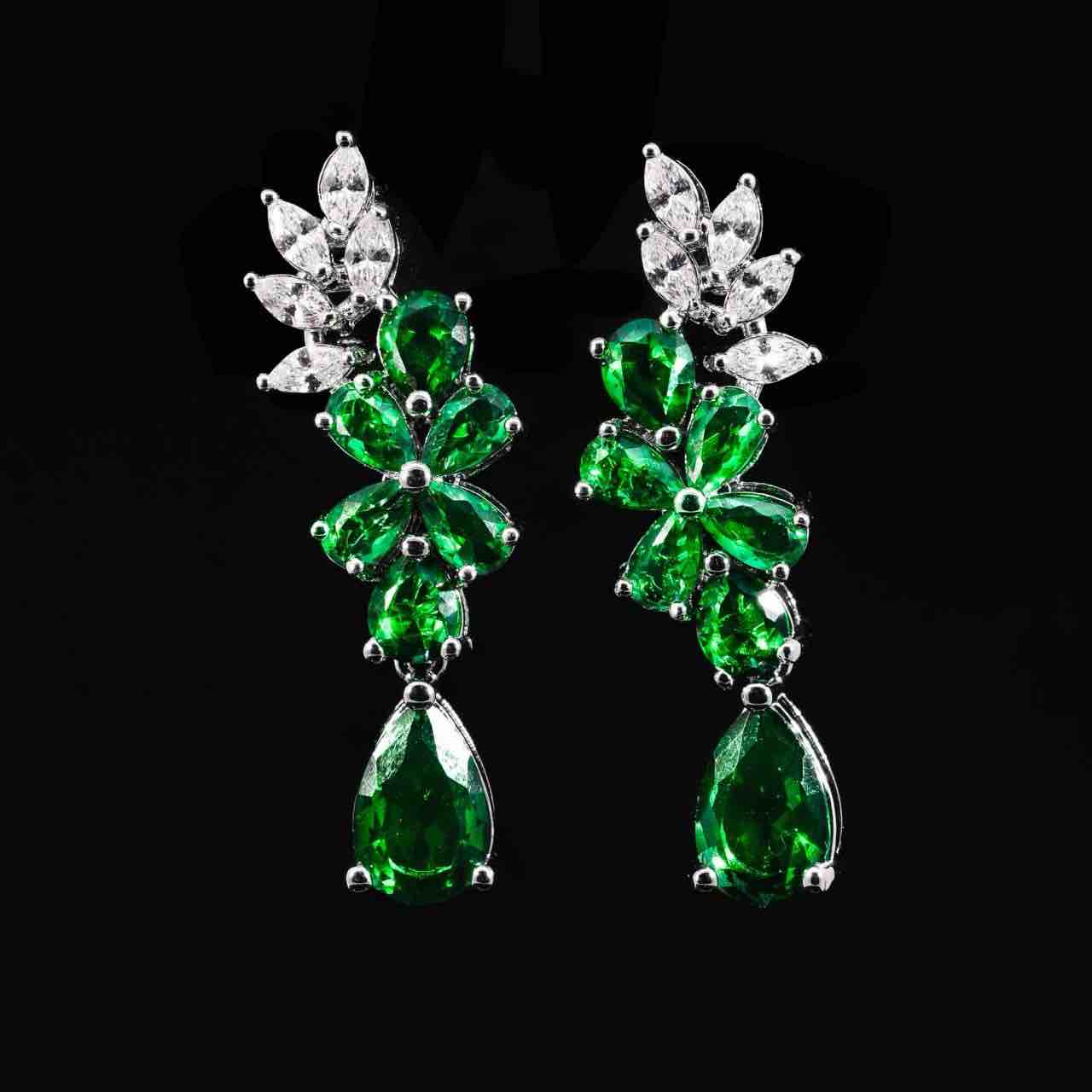Omnia Nourah Green Luxury Bridal Full Set in High Quality Zircon Stone in Rhodium Plated