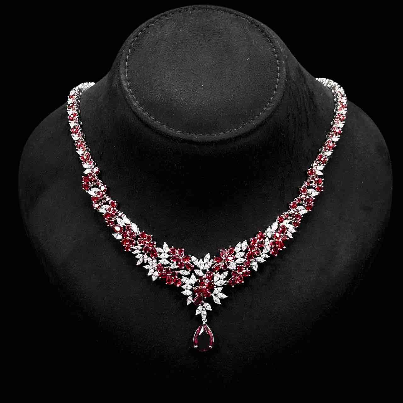 Omnia Nourah Maroon Bridal Full Set in High Quality Zircon Stone in Rhodium Plated - OMNIASTORES UAE