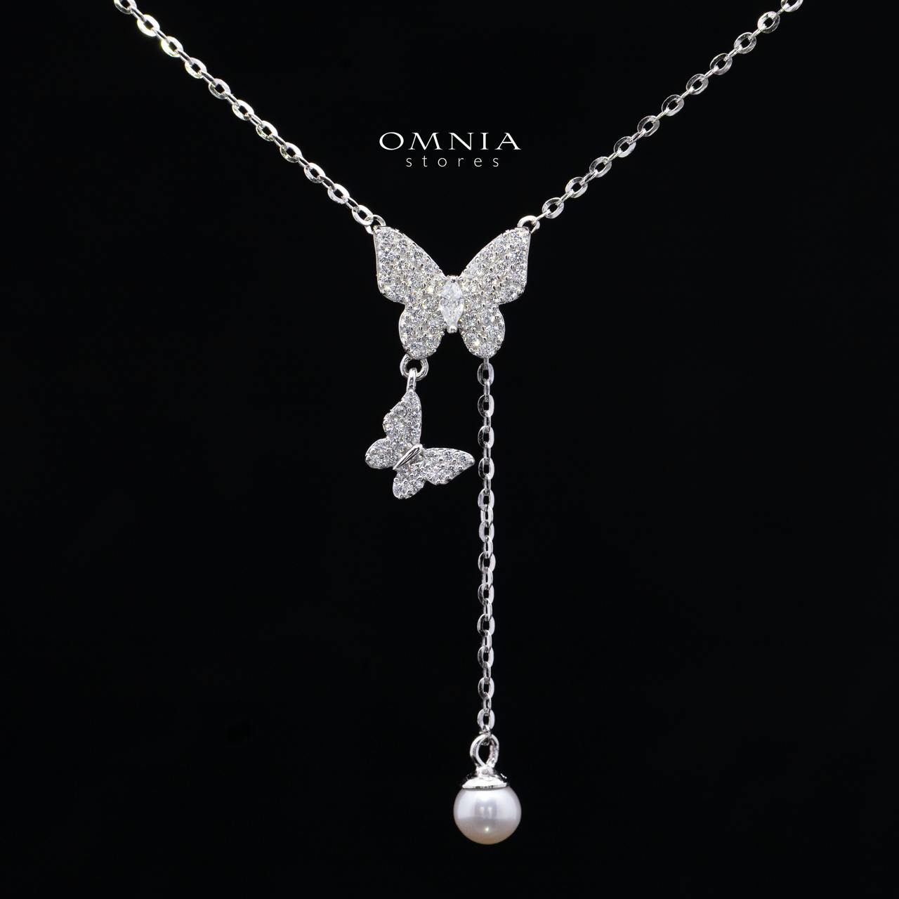 Daniella Butterfly Necklace with Pearl Drop & Earrings Set in 925 Sterling Silver with Premium Cubic Zircon Stones