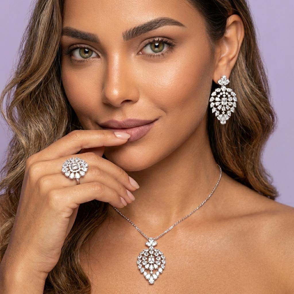 Omnia Ashwaq White Set in High Quality Zircon Stone (Only Available in KSA)