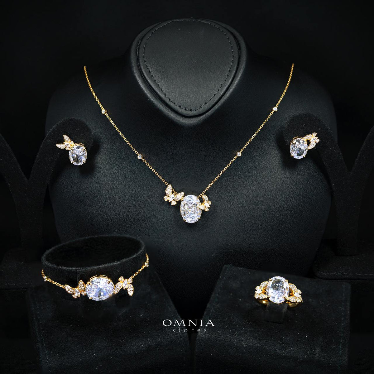 Omnia Maysun White Gold Plated Full Set In 925 Silver High Quality Simulated Diamonds