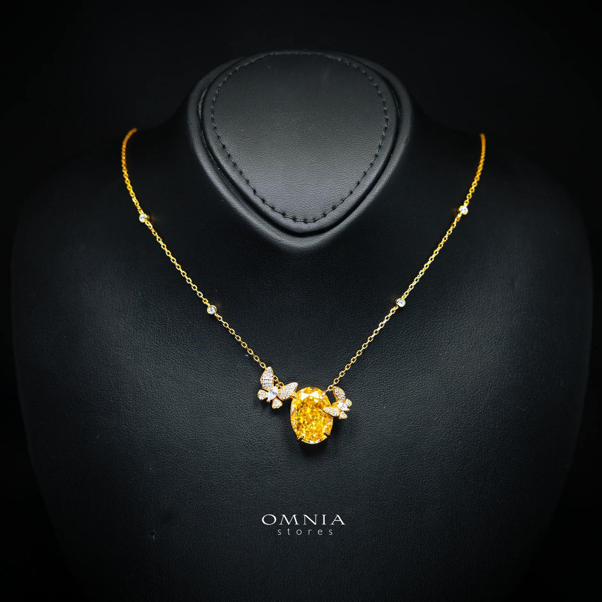 Maysun Yellow Gold-Plated Necklace in 925 Silver with Premium Simulated Diamonds