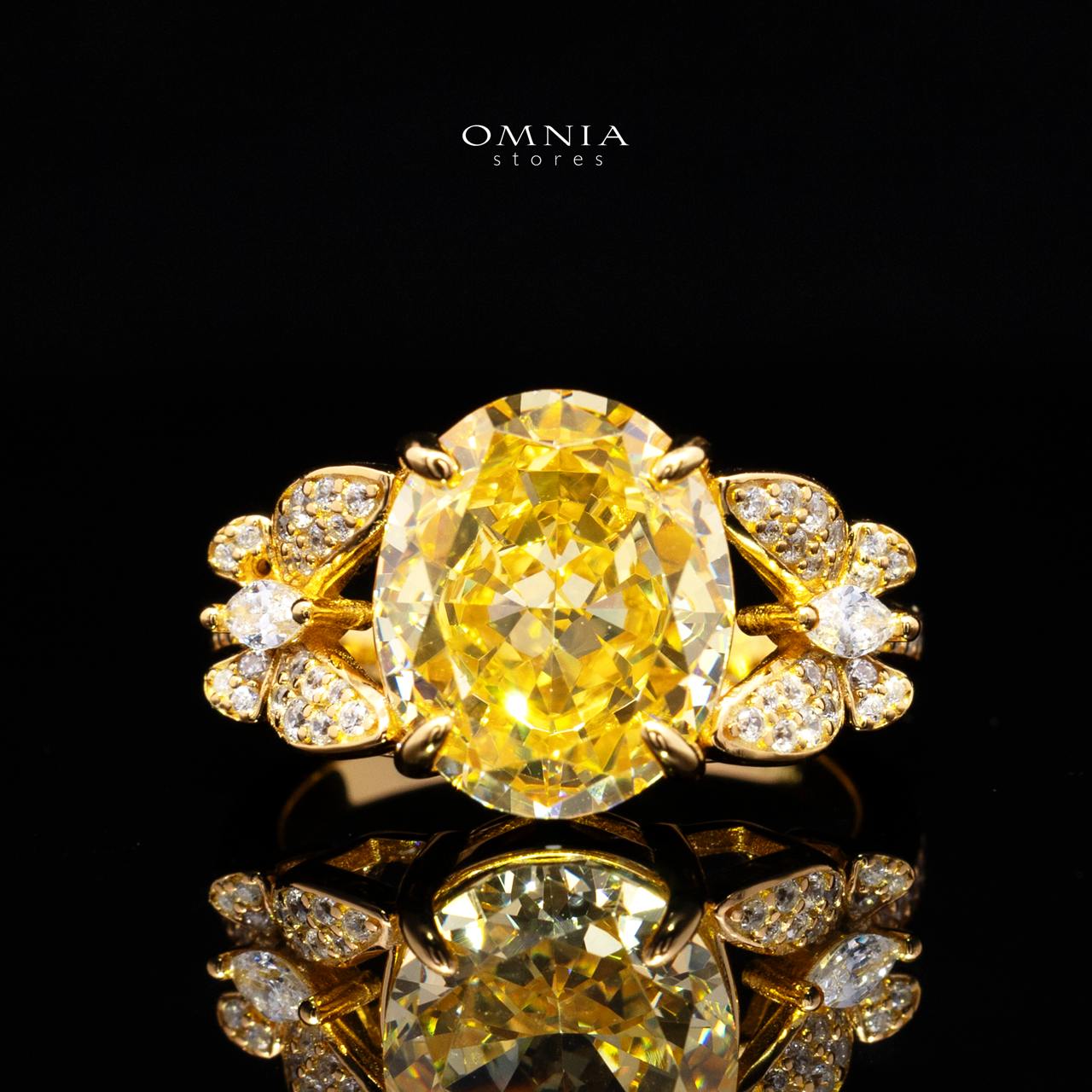 Maysun Yellow Gold-Plated Ring in 925 Silver with Premium Simulated Diamonds