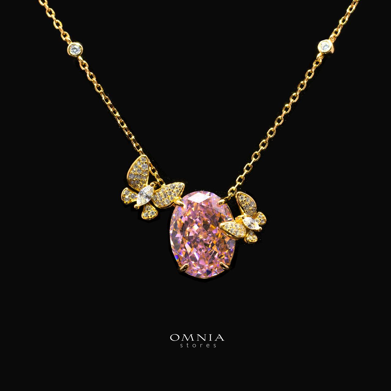 Maysun Pink Gold-Plated Necklace in 925 Silver with Premium Simulated Diamonds