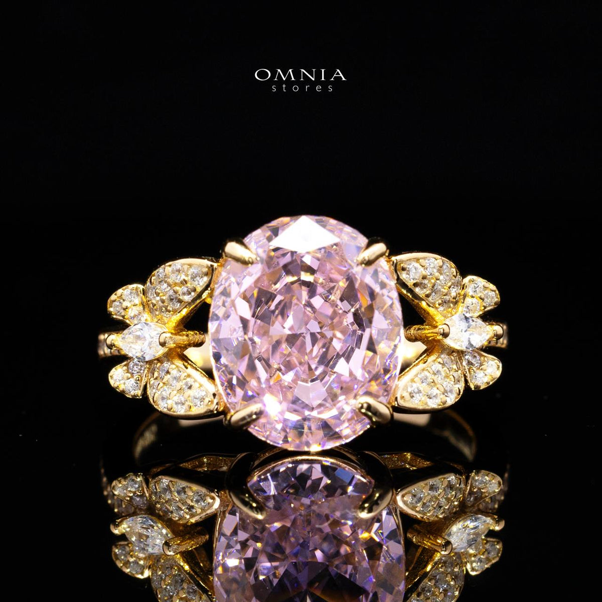 Maysun Pink Gold-Plated Ring in 925 Silver with Premium Simulated Diamonds