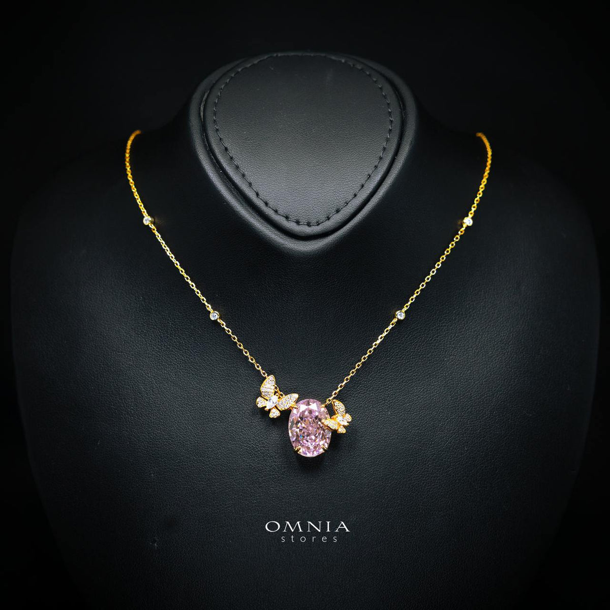 Maysun Pink Gold-Plated Necklace in 925 Silver with Premium Simulated Diamonds